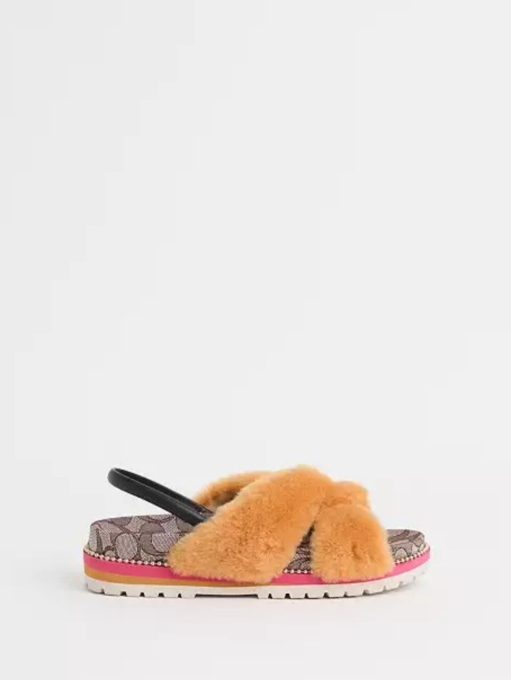 Coach Orange Shearling Slide Sandals